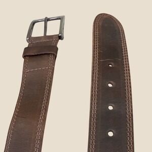 Mens  Hide & Drink Two Row Stitch Thick Leather Belt brown silver size 36